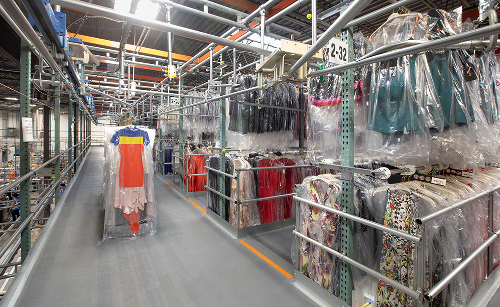 The custom-made pick module systems designed to store the thousands of high-end garments in the warehouse